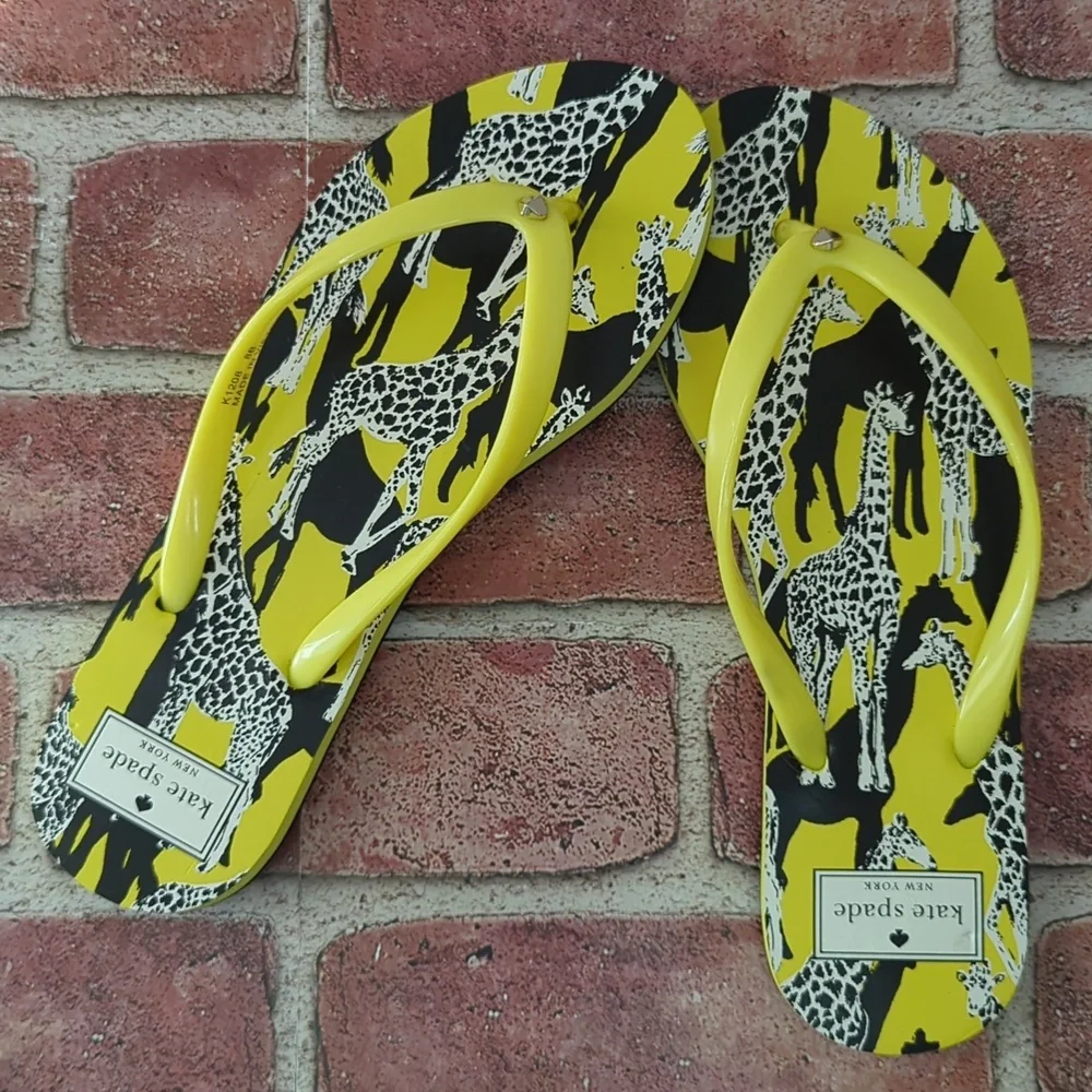 Kate Spade Flip Flops Women's Feldon‎ Giraffe Sandal Yellow Black NWT Size 7/8